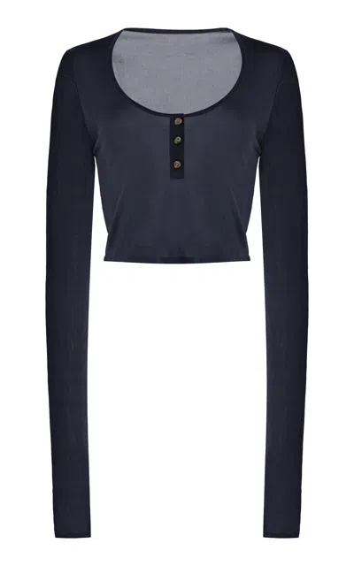 Brandon Maxwell The Wylder Cropped Henley In Navy