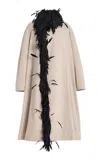 Brandon Maxwell The Yura  Feather-trimmed Trench Coat In Neutral