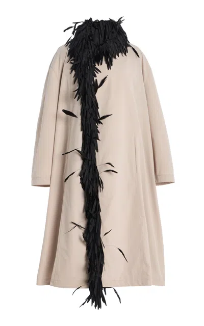 Brandon Maxwell The Yura  Feather-trimmed Trench Coat In Neutral