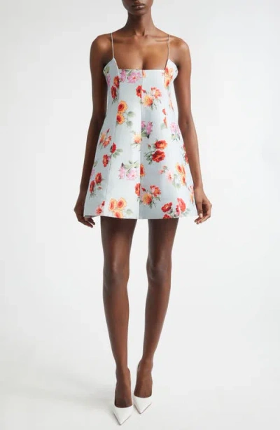 Brandon Maxwell The Zinnia Floral Wool-silk Faille Mini Dress In White