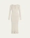 Brandon Maxwell Tilda Cashmere Jersey Henley Midi Dress In Heather Grey