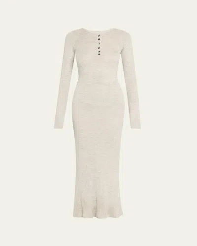 Brandon Maxwell Tilda Cashmere Jersey Henley Midi Dress In Heather Grey