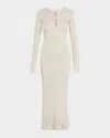Brandon Maxwell Tilda Cashmere Jersey Henley Midi Dress In Heather Grey
