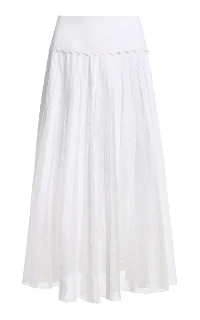Brandon Maxwell Tommy Embroidered Cotton Midi Skirt In White