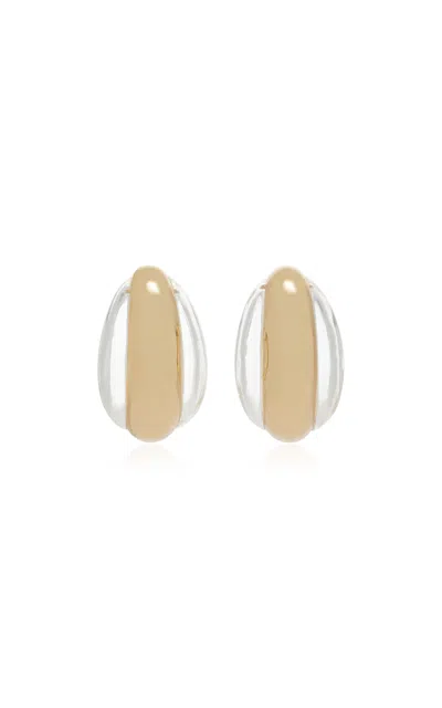 Brandon Maxwell Translucent Metal Detail Hoop Earrings In Gold