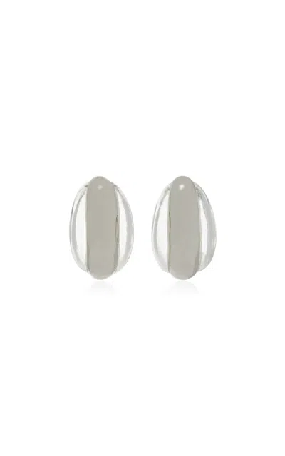 Brandon Maxwell Translucent Metal Detail Hoop Earrings In Silver