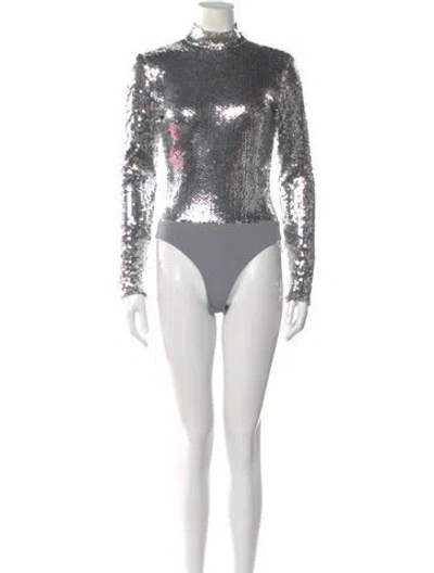 Pre-owned Brandon Maxwell Turtleneck Long Sleeve Bodysuit W/ Tags In Silver