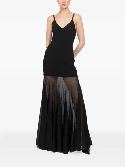 Brandon Maxwell V-neck Sheer Dress In Black