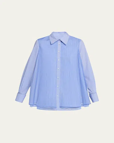 Brandon Maxwell Vaughn Frothy Layered Button-down Shirt In Blue
