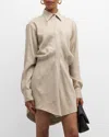 Brandon Maxwell Vera Long-sleeve Linen Mini Shirtdress In Sand