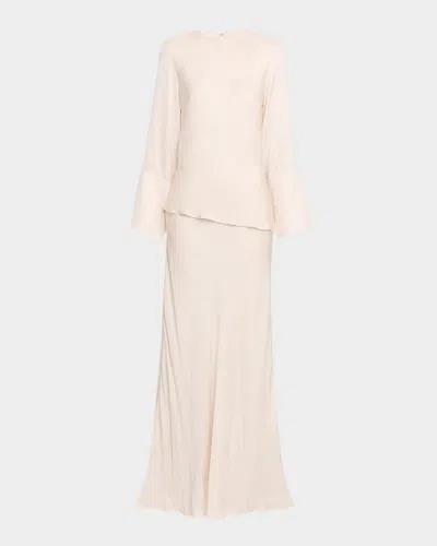 BRANDON MAXWELL VIOLET SATIN LONG-SLEEVE DRESS