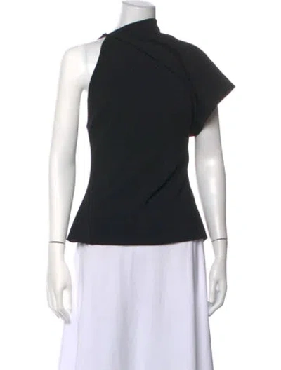 Pre-owned Brandon Maxwell Virgin Wool Asymmetrical Top In Black