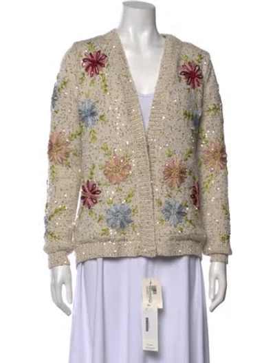 Pre-owned Brandon Maxwell Virgin Wool Floral Print Sweater W/ Tags In Neutral