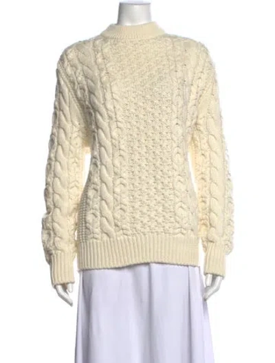 Pre-owned Brandon Maxwell Virgin Wool Mock Neck Sweater In Neutrals
