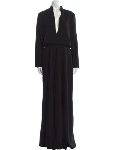 Pre-owned Brandon Maxwell V-neck Long Dress In Black