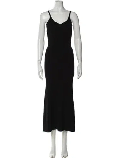 Pre-owned Brandon Maxwell V-neck Long Dress In Black