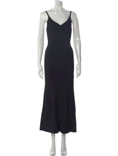 Pre-owned Brandon Maxwell V-neck Long Dress In Black