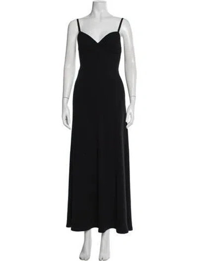 Pre-owned Brandon Maxwell V-neck Long Dress In Black
