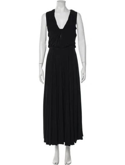 Pre-owned Brandon Maxwell V-neck Long Dress In Black
