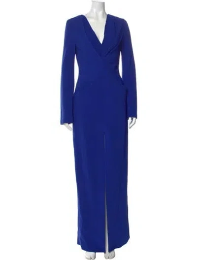 Pre-owned Brandon Maxwell V-neck Long Dress In Blue