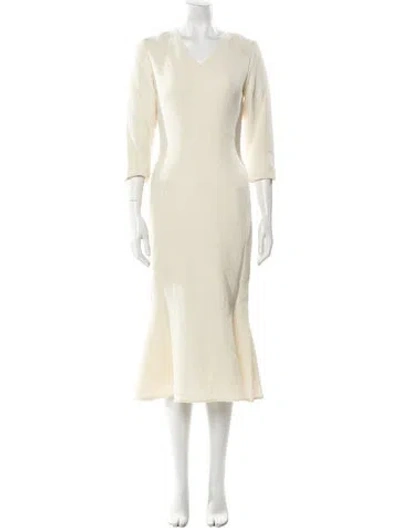 Pre-owned Brandon Maxwell V-neck Long Dress In Neutral