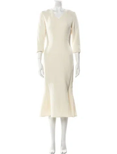 Pre-owned Brandon Maxwell V-neck Long Dress In Neutrals