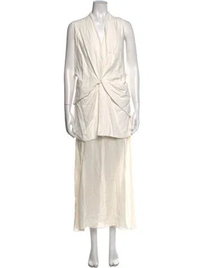 Pre-owned Brandon Maxwell V-neck Long Dress W/ Tags In Neutral