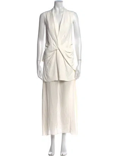 Pre-owned Brandon Maxwell V-neck Long Dress In White