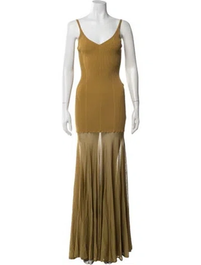 Pre-owned Brandon Maxwell V-neck Long Dress In Yellow