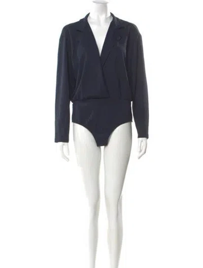 Pre-owned Brandon Maxwell V-neck Long Sleeve Bodysuit In Blue