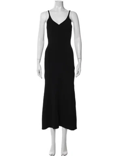 Pre-owned Brandon Maxwell V-neck Midi Length Dress In Black