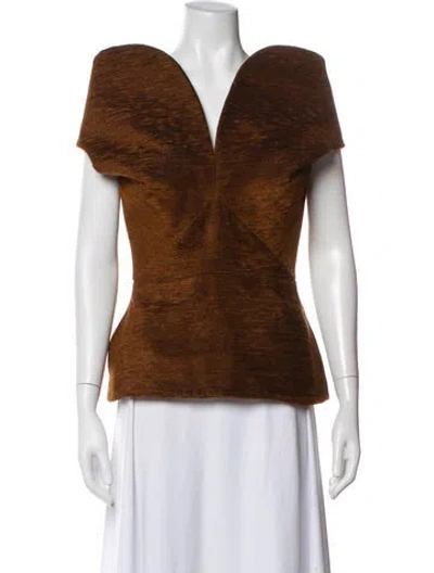 Pre-owned Brandon Maxwell V-neck Short Sleeve Top W/ Tags In Brown