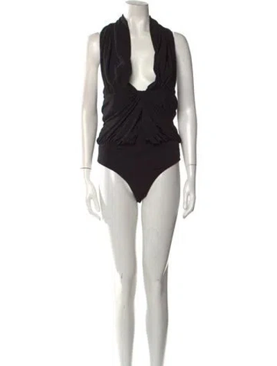 Pre-owned Brandon Maxwell V-neck Sleeveless Bodysuit In Black