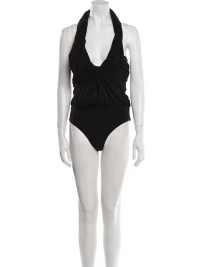 Pre-owned Brandon Maxwell V-neck Sleeveless Bodysuit In Black