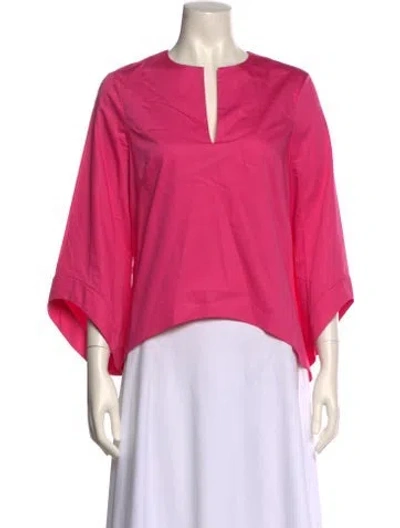 Pre-owned Brandon Maxwell V-neck Three-quarter Sleeve Blouse In Pink