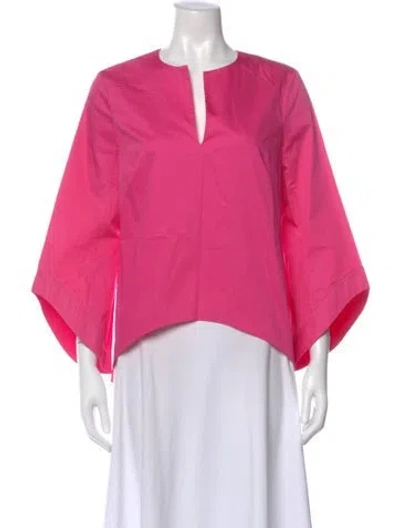 Pre-owned Brandon Maxwell V-neck Three-quarter Sleeve Top In Pink