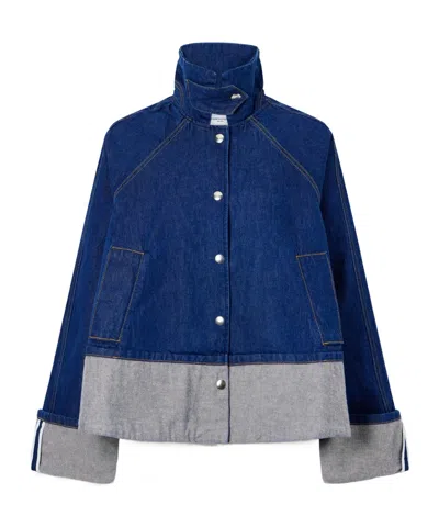 Brandon Maxwell The Wells Trapeze Denim Jacket Indigo In Animal Print