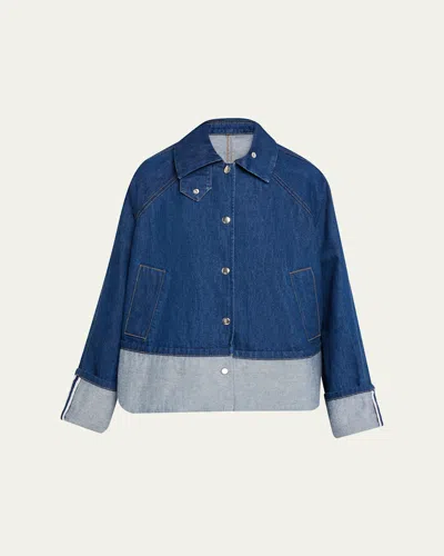 Brandon Maxwell Wells Trapeze Denim Jacket In Blue