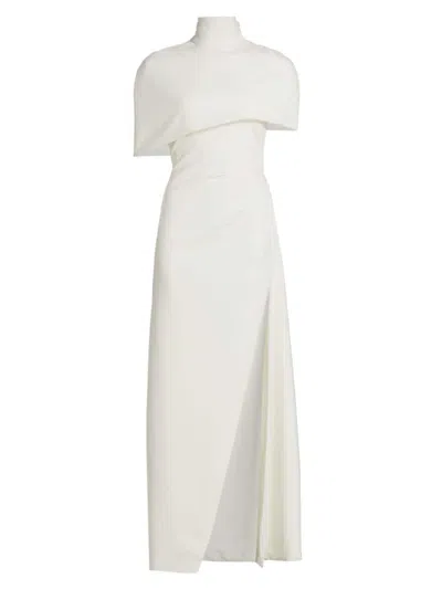 Brandon Maxwell Women's Jersey Capelet Ruched Column Gown In Ivory