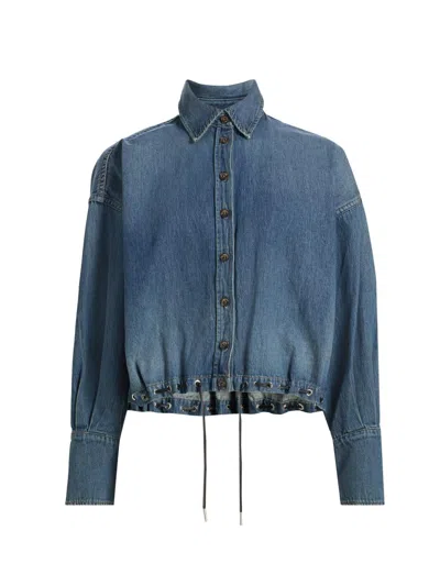 Brandon Maxwell Women's Leland Denim Eyelet Shirt