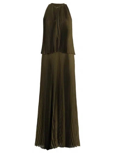 Brandon Maxwell Women's Pleated Tiered Halter Maxi Dress In Green