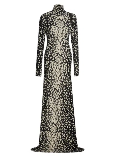 Brandon Maxwell Women's The Camille Hand-printed Cashmere Turtleneck Dress In Gray