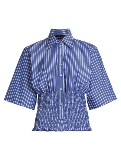 Brandon Maxwell Women's The Harte Smocked Cotton Shirt In Blue