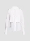 Brandon Maxwell Inez Pleated Draped Tuxedo Shirt In White