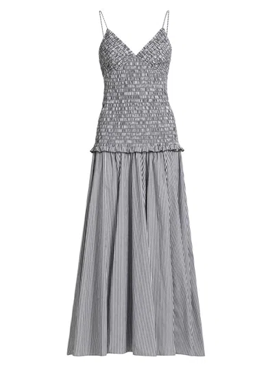 Brandon Maxwell Women's The Josie Smocked Cotton Midi-dress In Gray