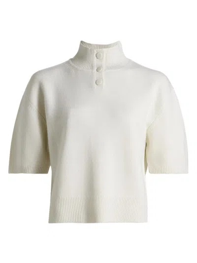Brandon Maxwell Women's The Kinley Knit Crop Henley Sweater In White
