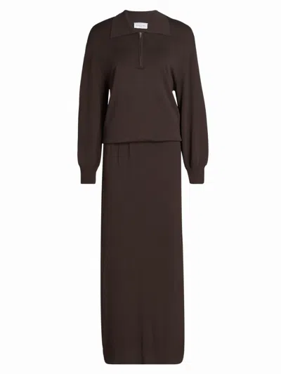 Brandon Maxwell Sabine Knitted Polo Maxi Dress In Brown