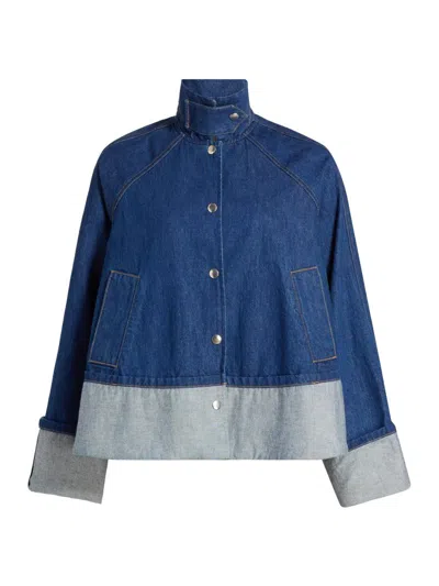Brandon Maxwell Women's The Wells Trapeze Denim Jacket In Blue