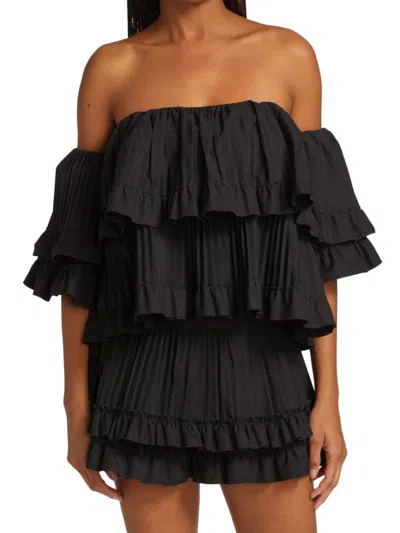 Brandon Maxwell Women's Tiered Cropped Off The Shoulder Top In Black