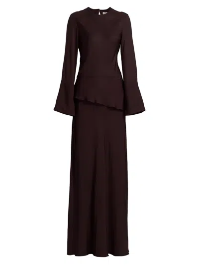 Brandon Maxwell Women's Violet Layered Flare-sleeve Gown In Brown